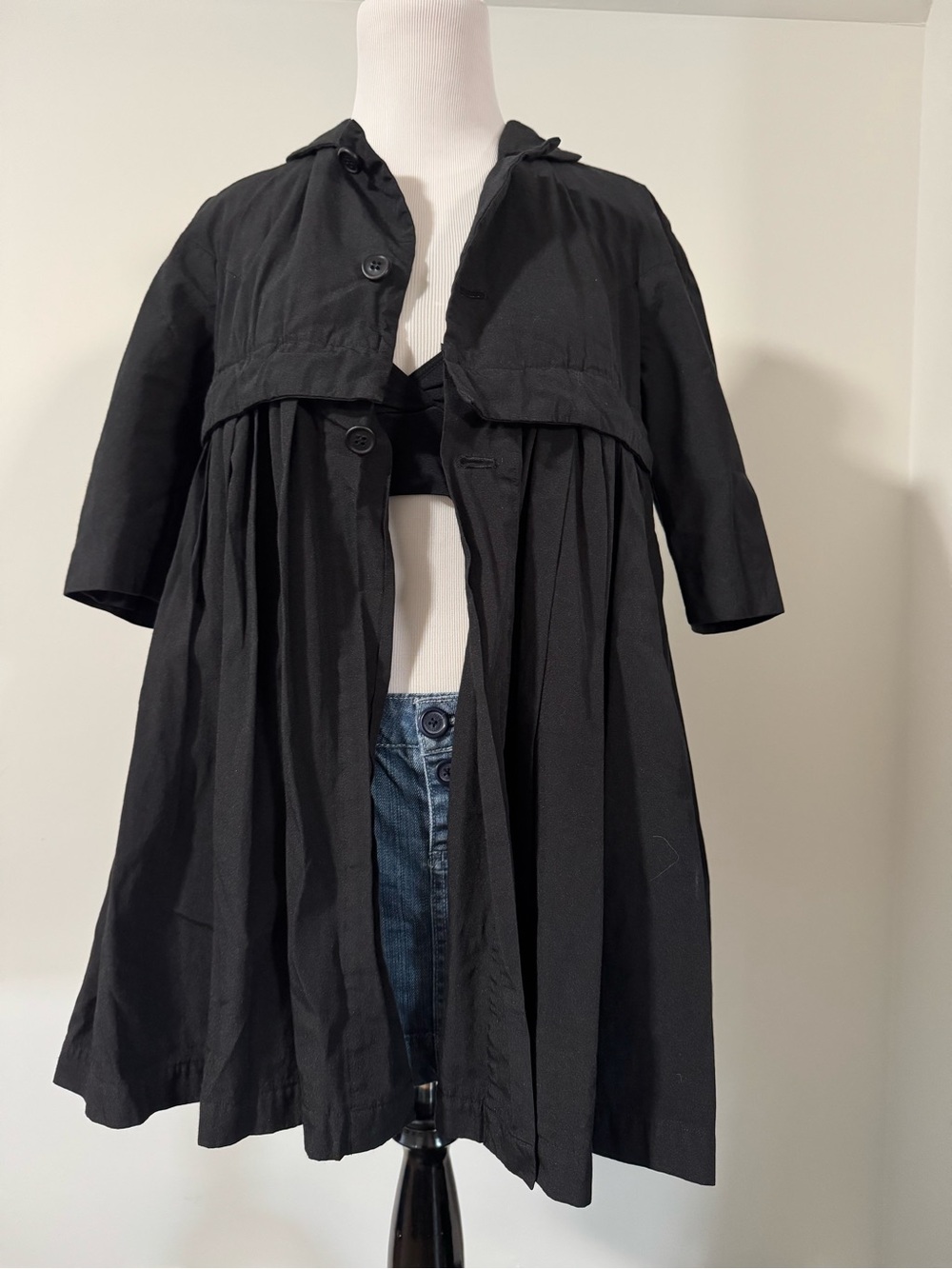 Women's Comme des Garcons Black Short-Sleeve Pleated Coat Jacket